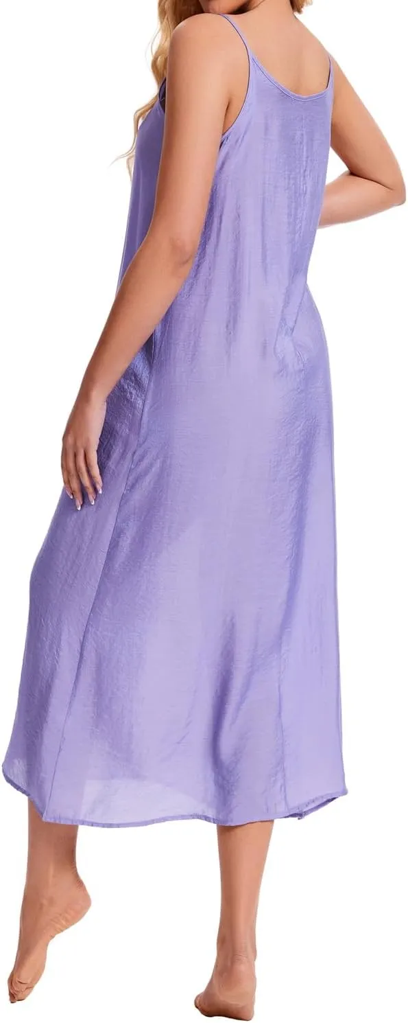 ZEEREE Women's Cotton Silk Long Full Slips for Under Dresses Camisoles Slip Dress Cami Dress Chemise Petticoat