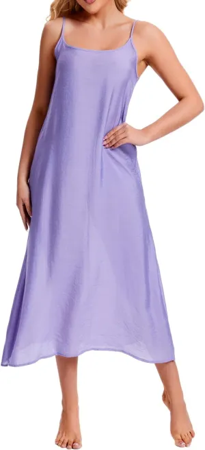 ZEEREE Women's Cotton Silk Long Full Slips for Under Dresses Camisoles Slip Dress Cami Dress Chemise Petticoat