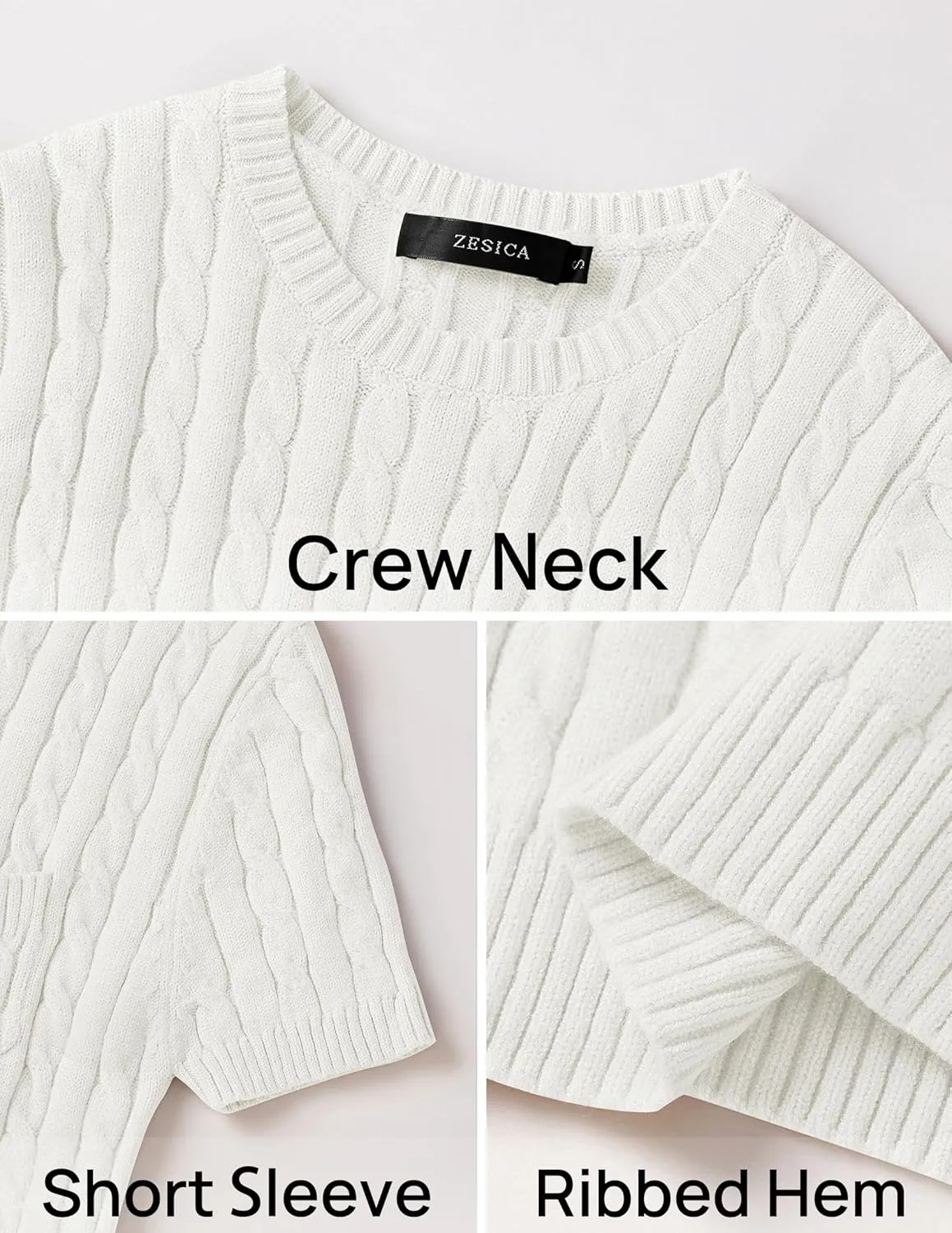 ZESICA Women's Trendy Short Sleeve Sweater Shirts Spring Summer Cable Knit Pullover Tops