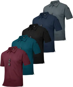 ZITY 5 Pack Tactical Polo Shirts for Men Golf Shirt Short Sleeve Athletic Performance Moisture Wicking Work Outdoor Tshirts